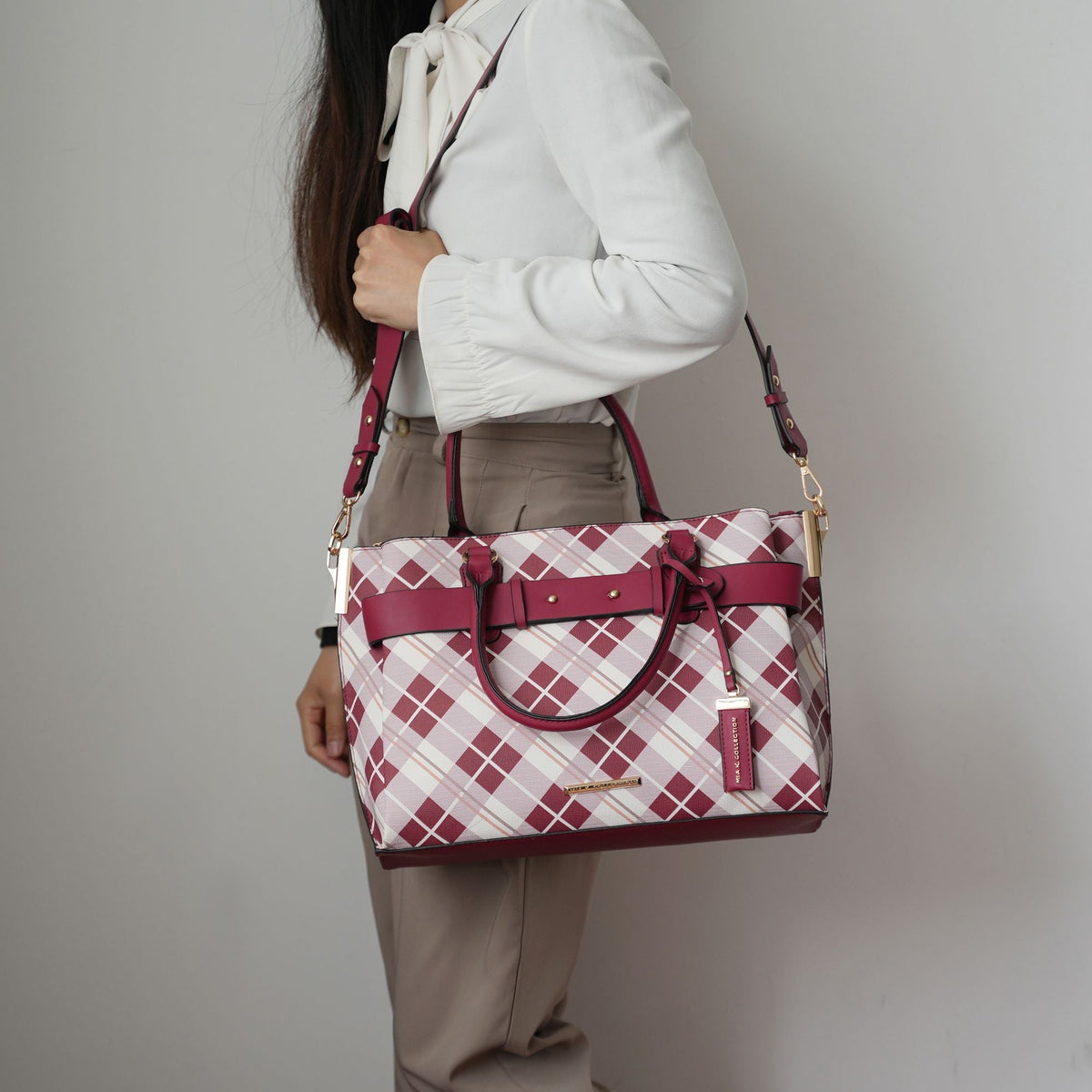 MKF Collection Coleen Vegan Leather Women Plaid Satchel Bag by Mia k