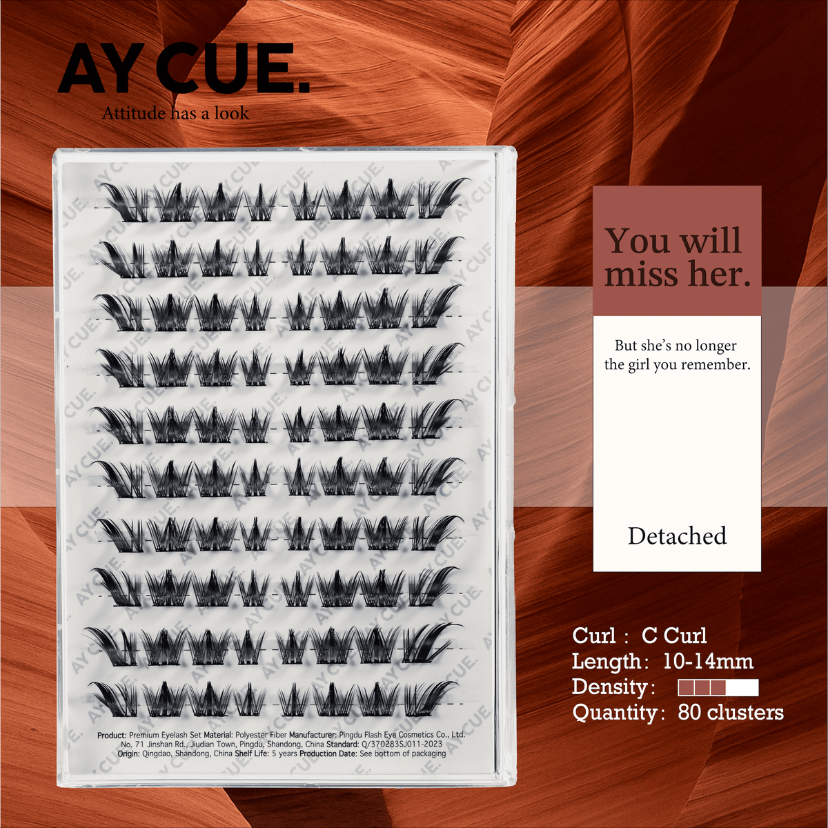 AYCUE #YOU WILL MISS HER# Self-adhesive Lash Clusters C Curl 10-14mm 80Clusters Glue-free Eyelashes Extensions for Natural Look Easy Application