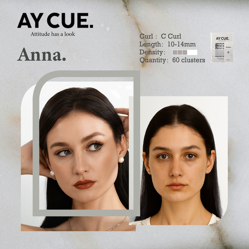 AYCUE #ANNA# Self-adhesive Lash Clusters C Curl 10-14mm 60 Clusters Glue-free Eyelashes Extensions for Natural Look Easy Application Lightweight & Reusable Cosmetic
