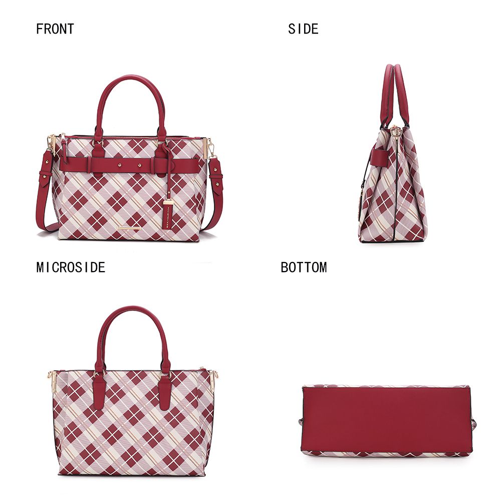 MKF Collection Coleen Vegan Leather Women Plaid Satchel Bag by Mia k