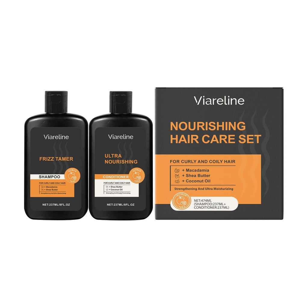 Men Curly Coily Hair Shampoo & Conditioner Set, Frizz Tamer Ultra Nourishing Hair Care Kit with Macadamia Shea Butter Coconut Oil, Deep Moisturizing Strengthen Dry Frizzy Wavy Hair, 237ml*2 Citrus Sce
