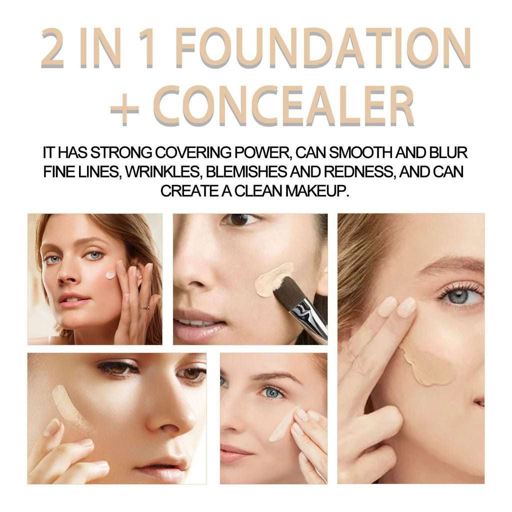 Jaysuing 2 In 1 Foundation + Concealer, Blemish Print Natural Concealer Long-Lasting Makeup Invisible Pore Concealer