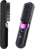 Cordless Hair Straightener Brush - Portable Rechargeable Ceramic Styling Brush with 4 Adjustable Heat Modes & LED Display, Perfect for Travel & Everyday Use (Black)