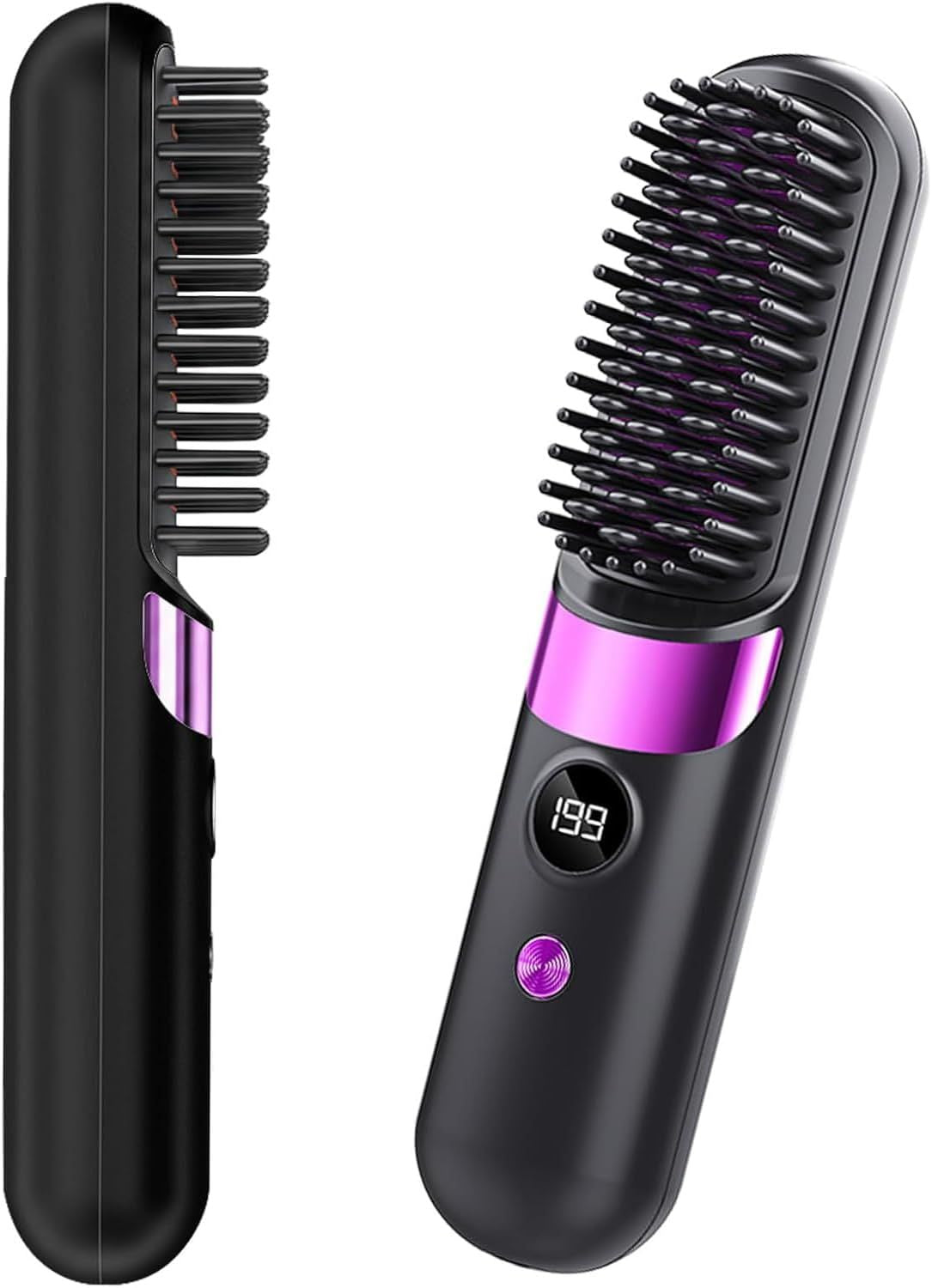 Cordless Hair Straightener Brush - Portable Rechargeable Ceramic Styling Brush with 4 Adjustable Heat Modes & LED Display, Perfect for Travel & Everyday Use (Black)