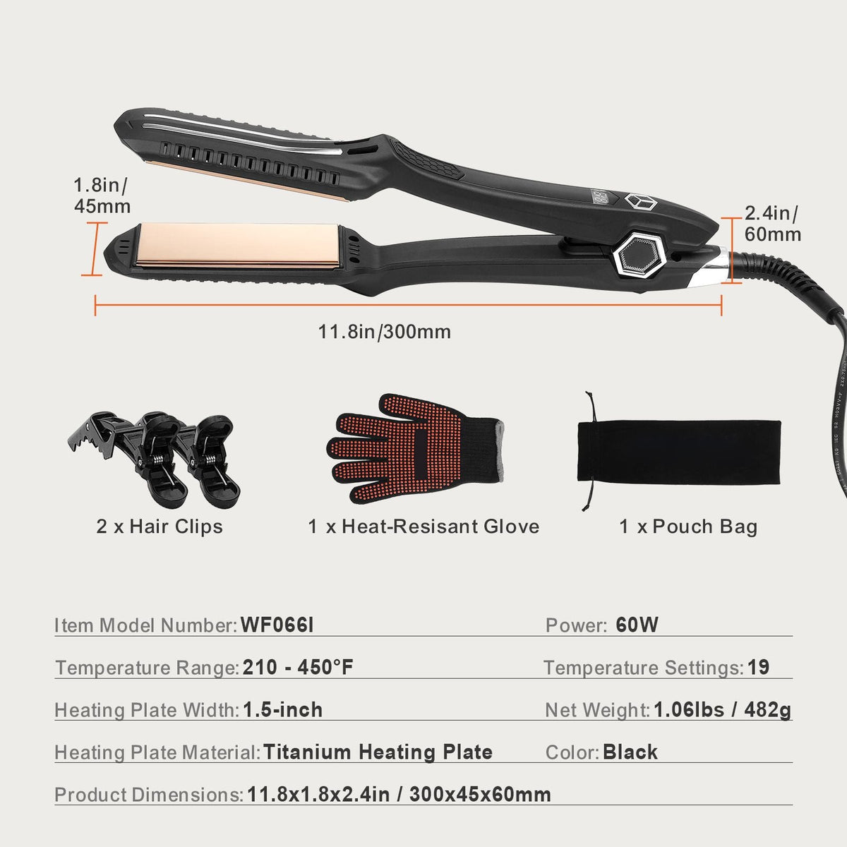 Hair Straightener, 1.5-inch Titanium Flat Iron, Dual Infrared Hair Straightener Flat Iron with LCD Display and 19 Temp Levels - 210 to 450 F, Fast Heating Hair Iron for Salon Home Travel Use