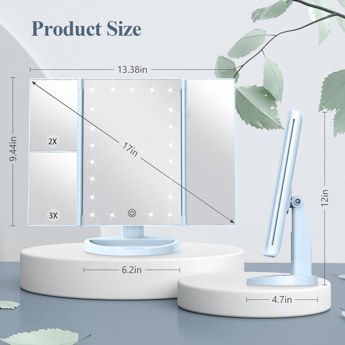 Makeup Mirror, Vanity Mirror with Lights, 2X/3X/10X Magnification, Touch Control, Trifold, Dual Power Supply, Gifts Mothers Day for Mom,Gifts for Women, Wife, Girls,Dorm Room Essentials