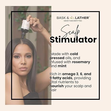 Bask & Lather Scalp Stimulator Hair Growth Oil, Cold Pressed Mint and Rosemary Blend with Grapeseed for Hair Growth, Organic Natural Leave in, All Hair...