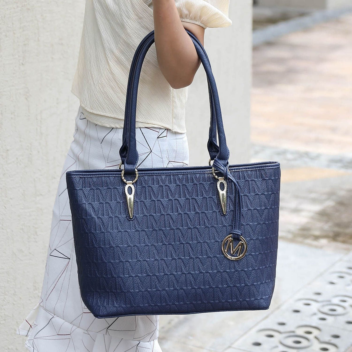 MKF Collection Edelyn embossed M Signature Four PCS Tote Set by Mia k