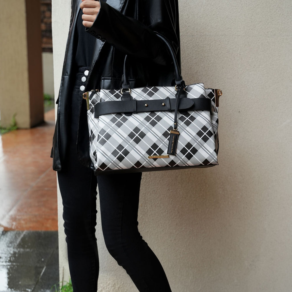 MKF Collection Coleen Vegan Leather Women Plaid Satchel Bag by Mia k