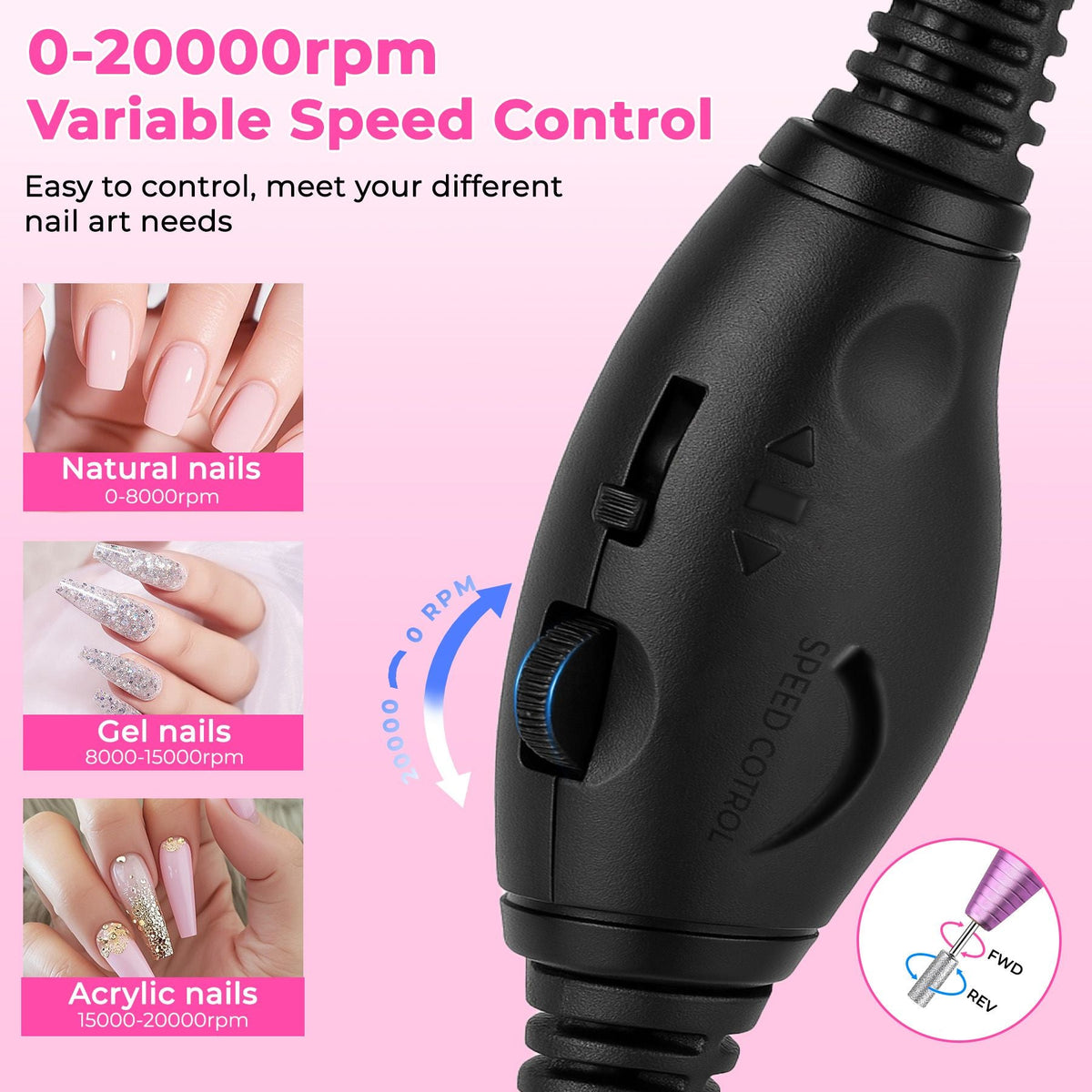 Portable Electric Nail Drill, Professional Nail File Kit for Acrylic, Gel Nails, Manicure Pedicure with Nail Drill Bits Sanding Bands Rose gold