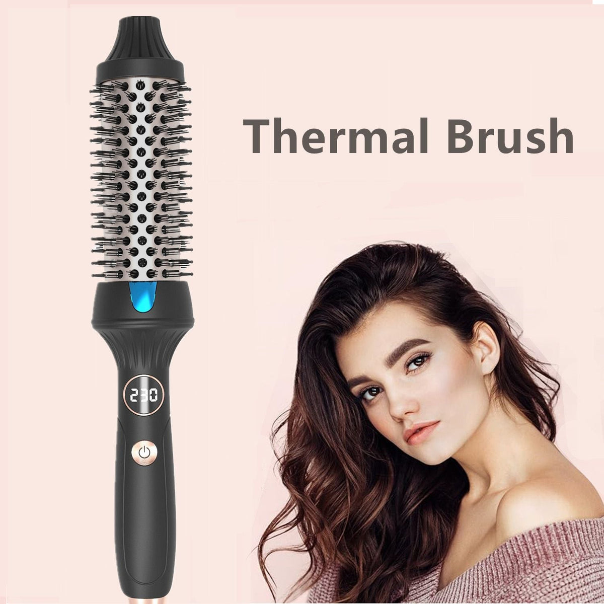 Heated Round Brush 1.5 Inch Thermal Brush Hair Curling Iron Comb Ceramic Tourmaline Ionic Hair Curler Digital Display Curling Wand Double PTC Staightener Curlers