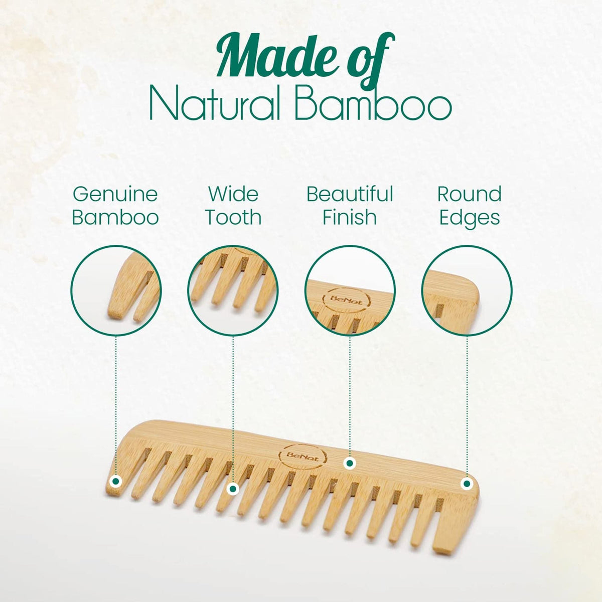 Handcrafted Bamboo Comb - All Natural Wooden Hair & Beard Detangler Styling Accessory for Men and Women, Promotes Healthy Hair Growth & Scalp Health, Eco-Friendly, Biodegradable & Zero-Waste Gift