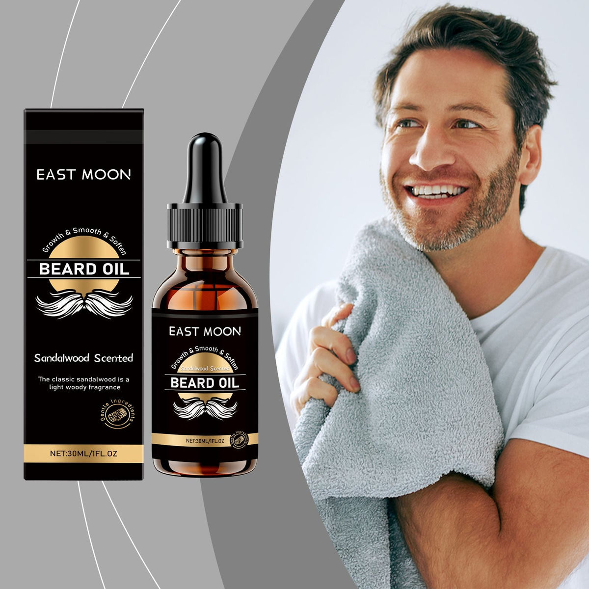 East Moon Men's Beard Care Essential Oil Sandalwood Gentle Nourishing Moisturizing Refreshing Care Beard Essential Oil