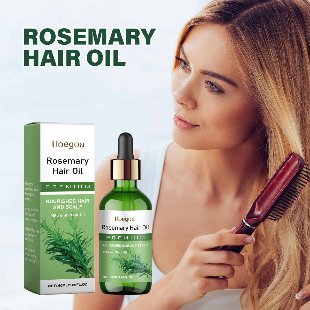 Natural Rosemary Infused Hair Care Oil, Nourishing Scalp & Dry Damaged Hair Treatment Oil, Anti-Frizz Smoothing Hair Serum for Split Ends, Adds Gloss Softness for All Hair Types 50ML