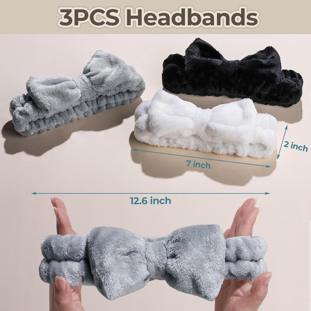 Spa Headband, 6pcs Makeup Headbands and Hair Scrunchies, Bow Skin Care Headband for Washing Face for Teen Girls Women, Easter Basket Valentines Gifts for Girls, Black & White & Gray