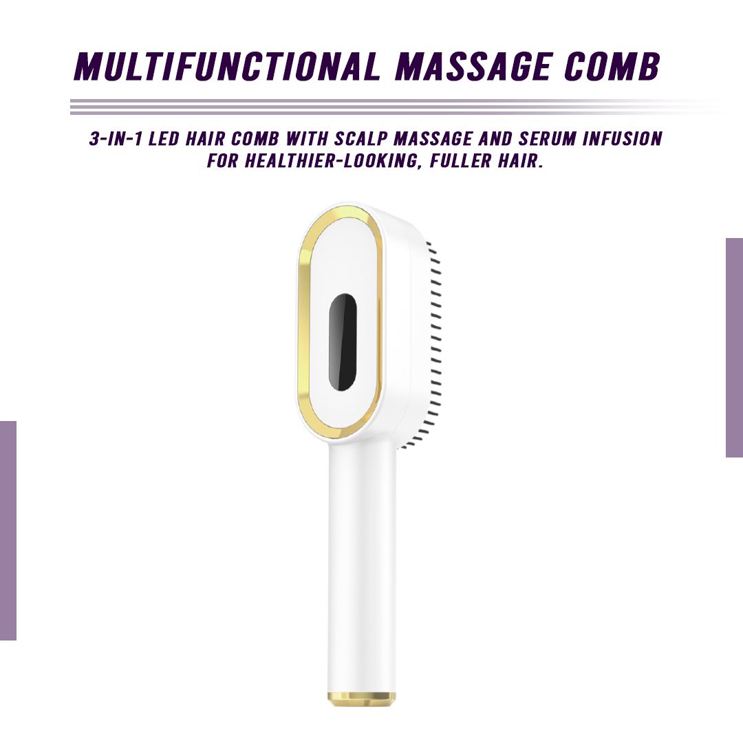 Multi-Functional 3-in-1 Scalp Massager & Hair Oil Applicator Brush | Cordless Electric Red & Blue Light Therapy Comb | Rechargeable & Portable Head Massager for Hair Growth & Relaxation (White)