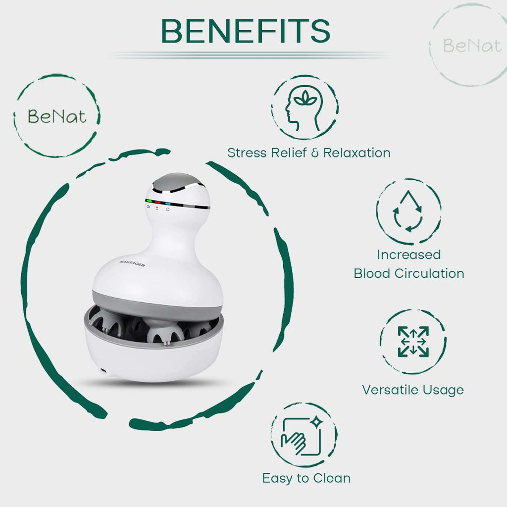 Smart Scalp Massager - Cordless Waterproof Handheld Head & Body Massage Device with 4 Modes for Hair Growth, Stress Relief & Relaxation (White)