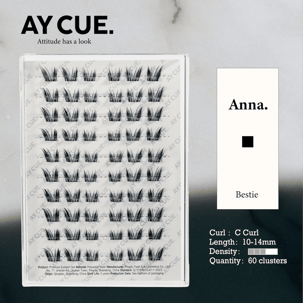 AYCUE #ANNA# Self-adhesive Lash Clusters C Curl 10-14mm 60 Clusters Glue-free Eyelashes Extensions for Natural Look Easy Application Lightweight & Reusable Cosmetic