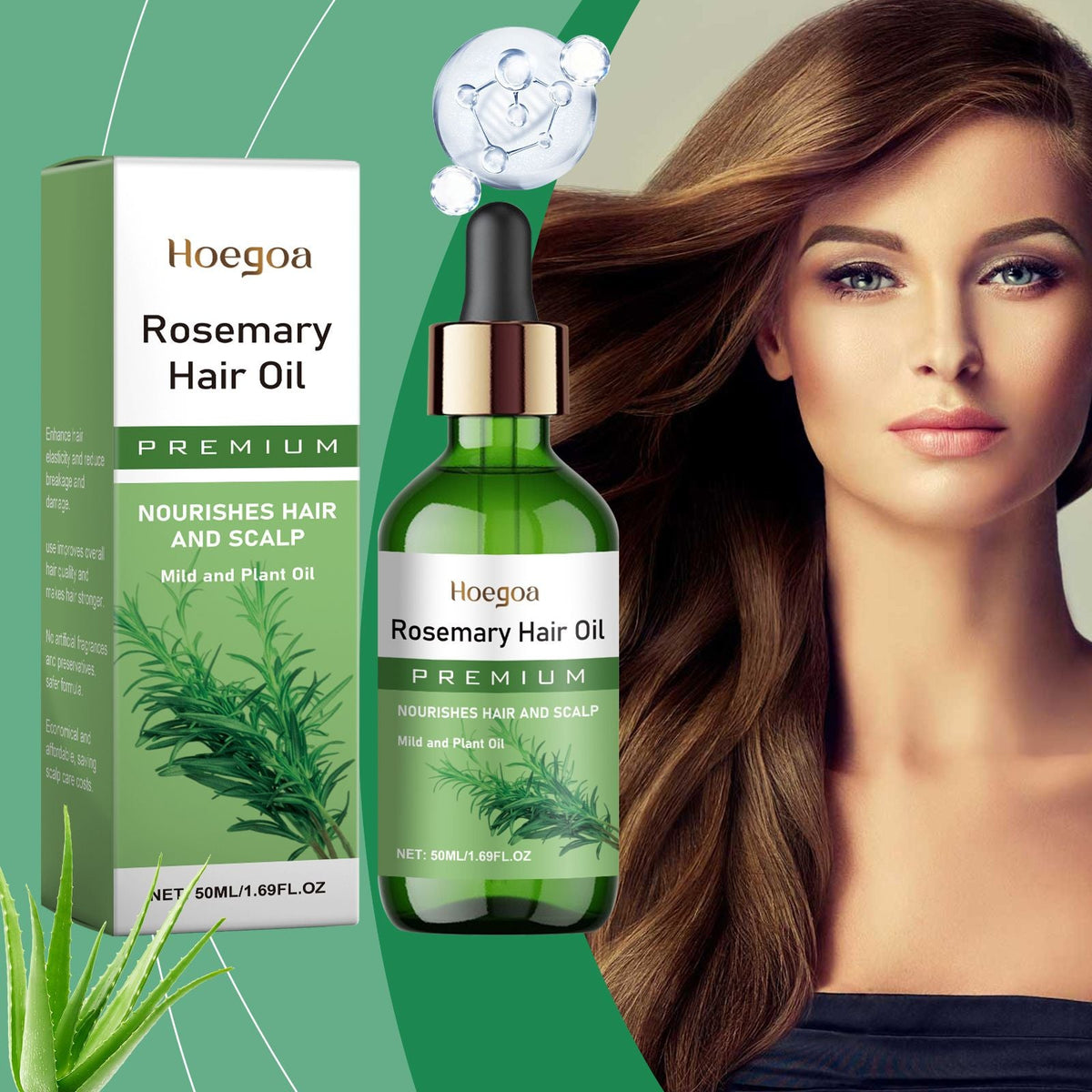 Natural Rosemary Infused Hair Care Oil, Nourishing Scalp & Dry Damaged Hair Treatment Oil, Anti-Frizz Smoothing Hair Serum for Split Ends, Adds Gloss Softness for All Hair Types 50ML