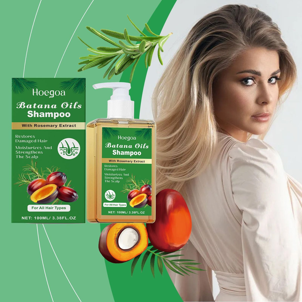 Batana Oil & Rosemary Extract Hair Shampoo, Moisturizing Scalp Care Cleansing Shampoo for Dry Damaged Hair, Strengthening Scalp & Softening Frizzy Hair Wash for All Hair Types Daily Household Hair Car