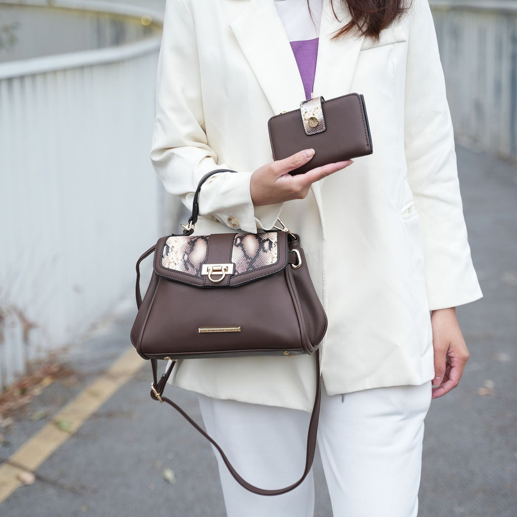 MKF Collection Geny Faux Snake Embossed Women Shoulder bag with matching Wallet by Mia K