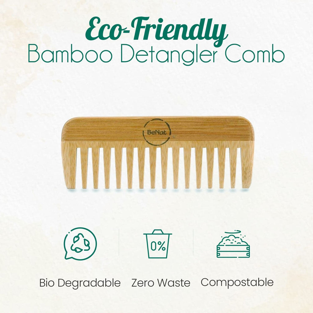 Handcrafted Bamboo Comb - All Natural Wooden Hair & Beard Detangler Styling Accessory for Men and Women, Promotes Healthy Hair Growth & Scalp Health, Eco-Friendly, Biodegradable & Zero-Waste Gift