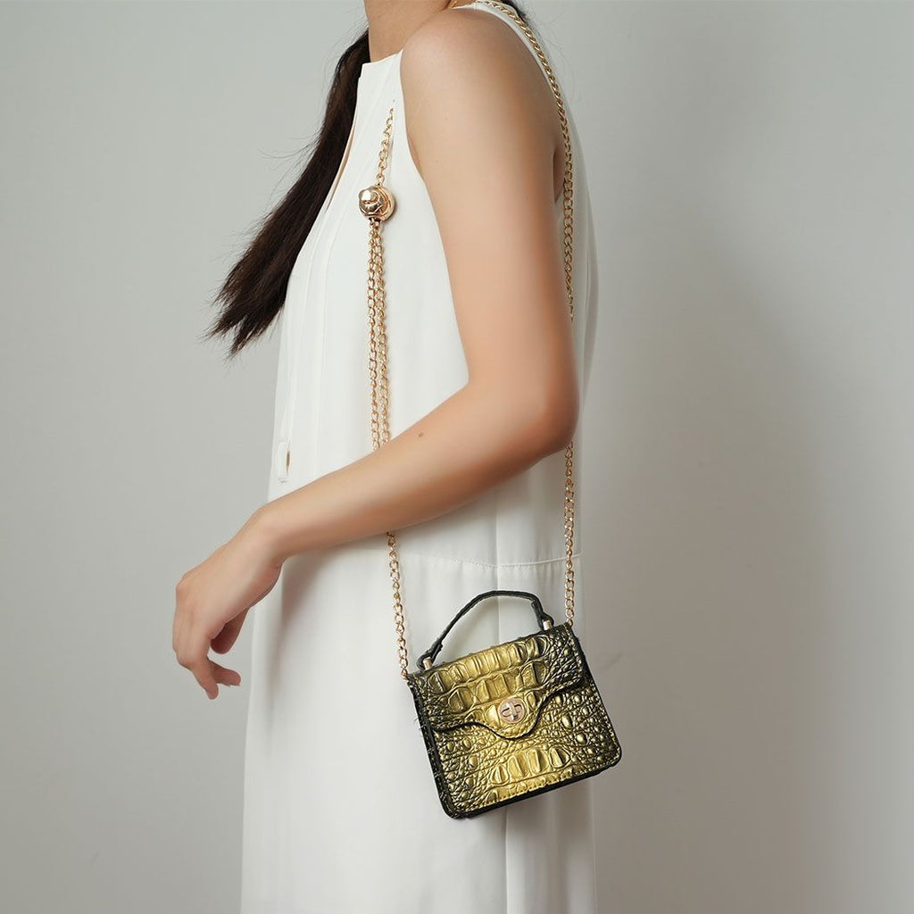 MKF Collection Luxe Croc-Embossed Mini Satchel with Chain Strap by Mia K