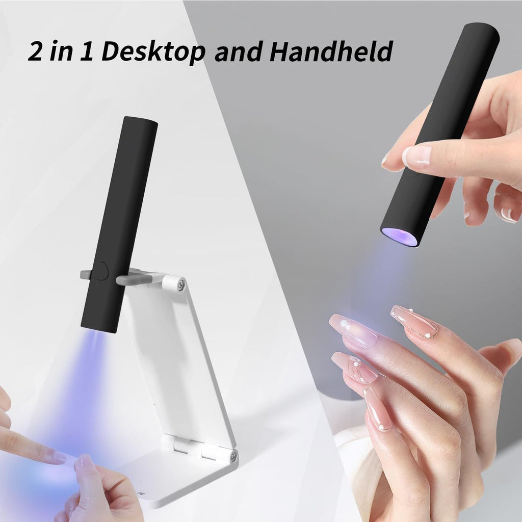 UV Light for Gel Nails, Mini U V LED Nail Lamp Handheld with Stand, Portable Nail Dryer Rechargeable USB Cordless for Fast Drying, Black