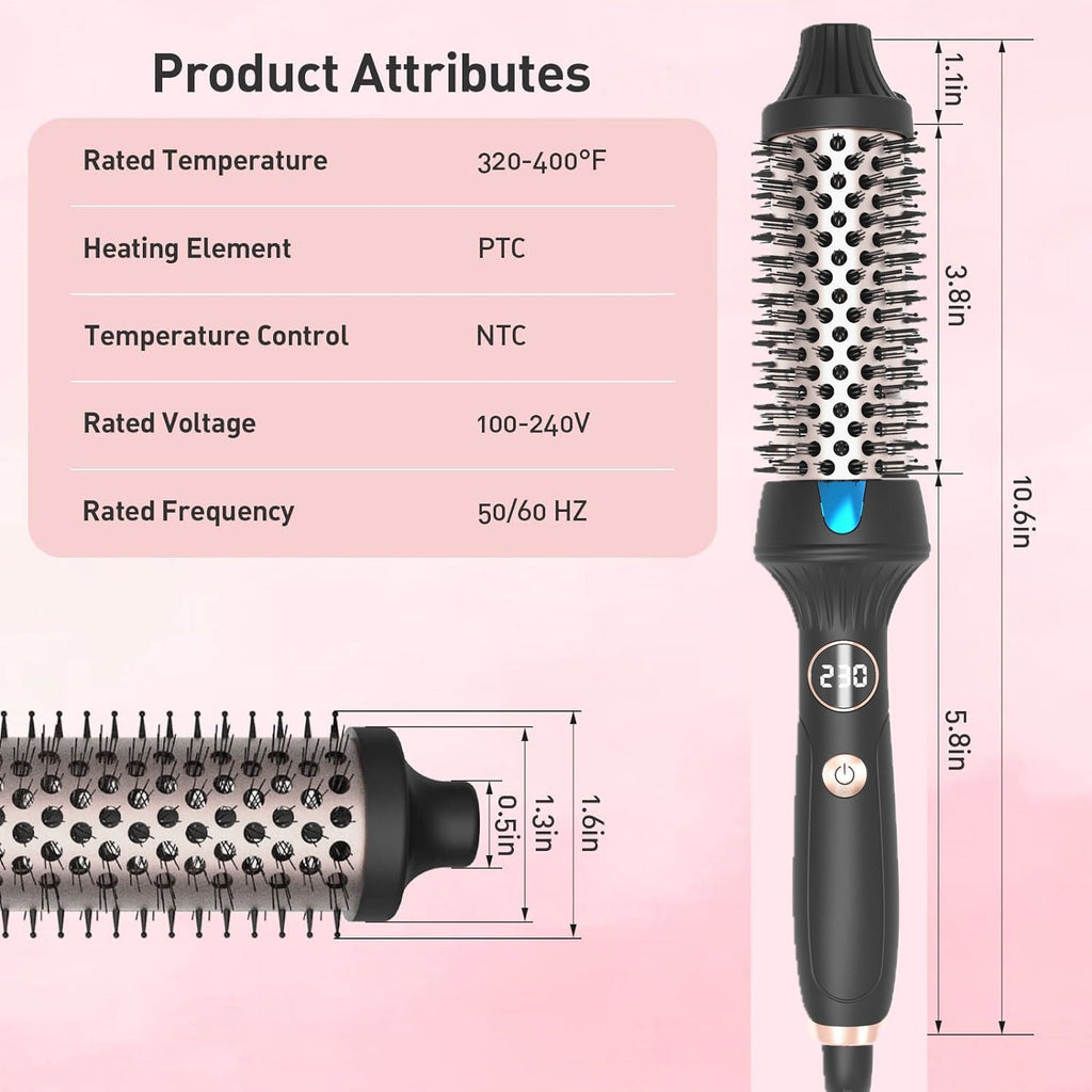 Heated Round Brush 1.5 Inch Thermal Brush Hair Curling Iron Comb Ceramic Tourmaline Ionic Hair Curler Digital Display Curling Wand Double PTC Staightener Curlers