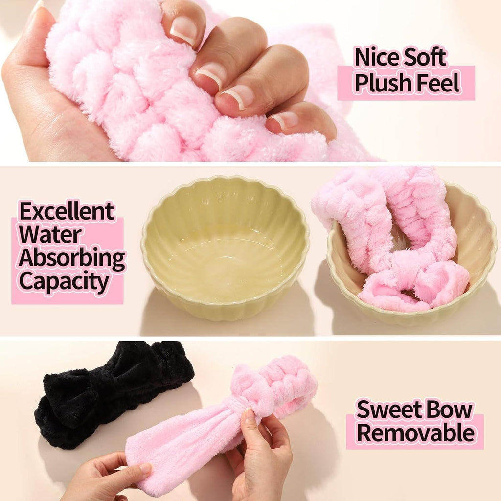 Spa Headband, 6pcs Makeup Headbands and Hair Scrunchies, Bow Skin Care Headband for Washing Face for Teen Girls Women, Easter Basket Valentines Gifts for Girls, Black & White & Gray
