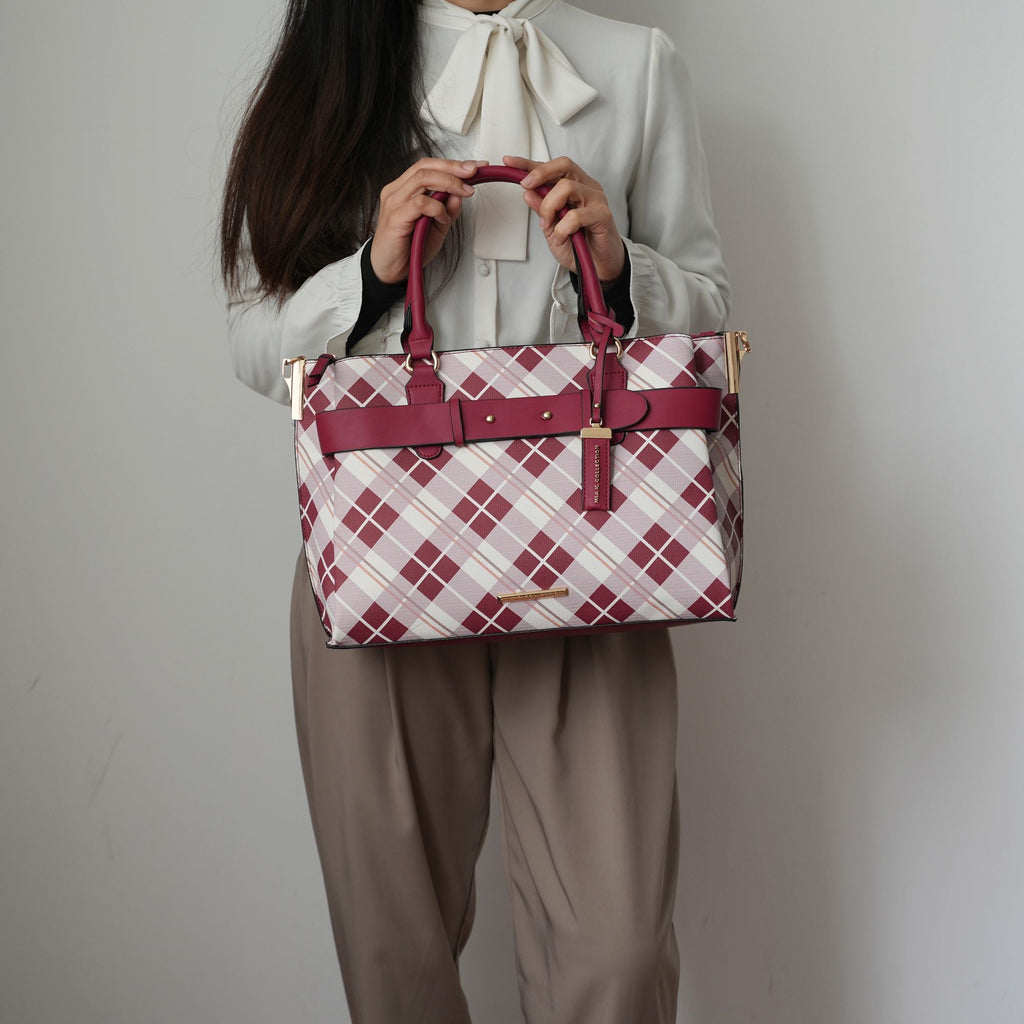 MKF Collection Coleen Vegan Leather Women Plaid Satchel Bag by Mia k