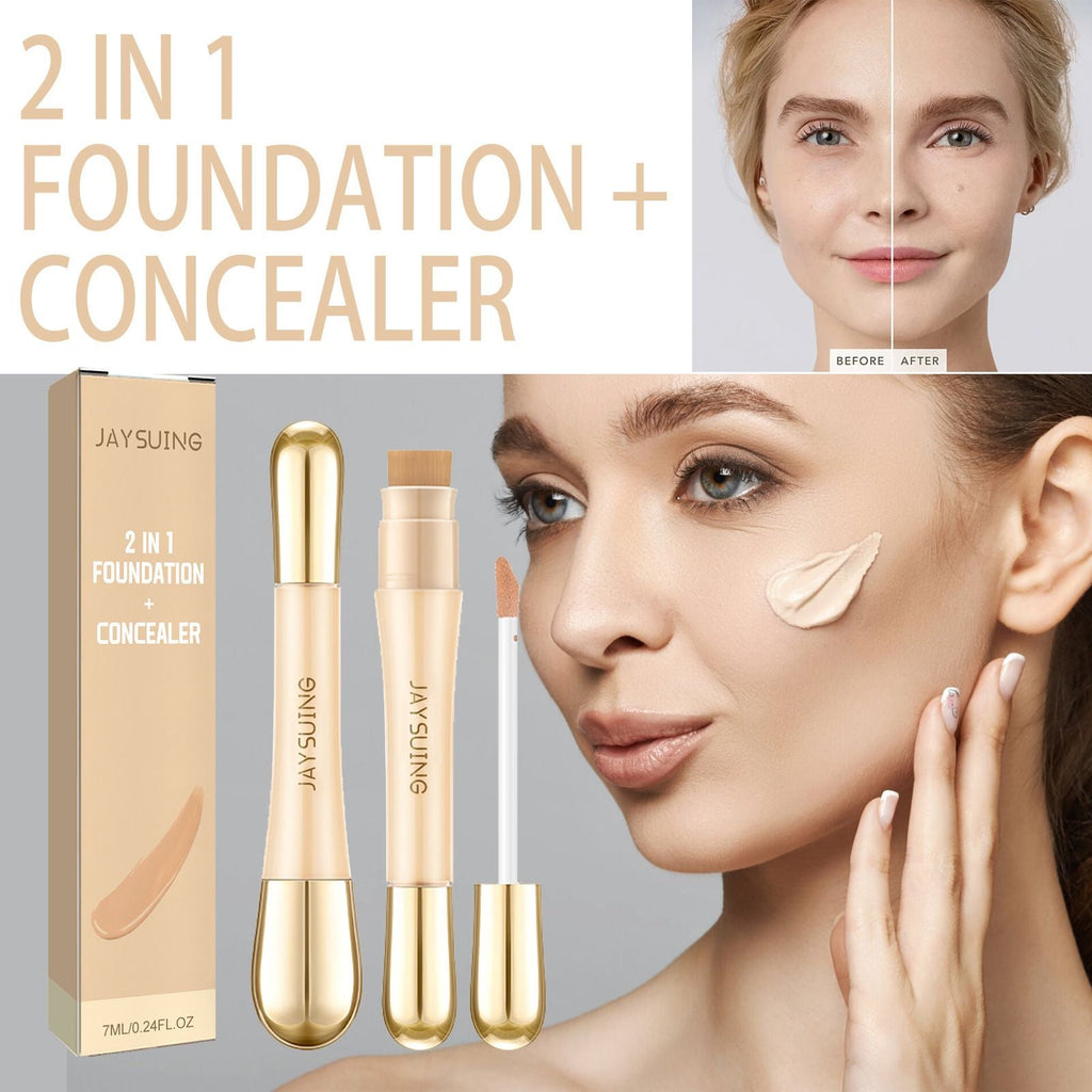 Jaysuing 2 In 1 Foundation + Concealer, Blemish Print Natural Concealer Long-Lasting Makeup Invisible Pore Concealer