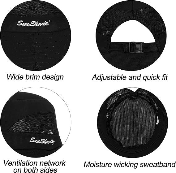 Women's Outdoor UV-Protection-Foldable Sun-Hats Mesh Wide-Brim Beach Fishing Hat with Ponytail-Hole